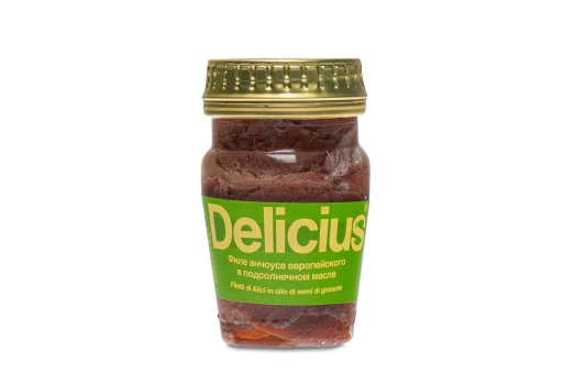 Анчоусы европейские филе в подсолнечном масле Delicius, 78 гр